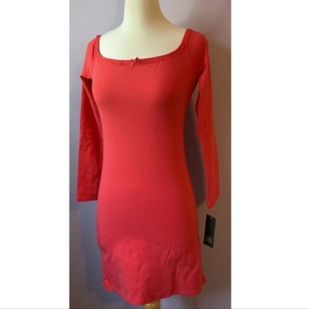 Small Dress Wild Fable Lace Bow Trim Off Shoulder Bodycon Red Long Sleeve Mini